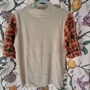 Cato Cream Top with Colorful Crochet Sleeves